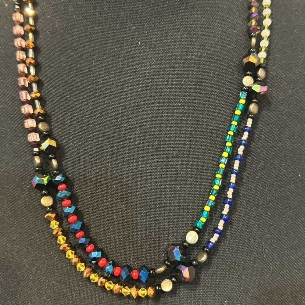 VINTAGE Crystal Beaded Double Strand Necklace - Picture 6 of 9